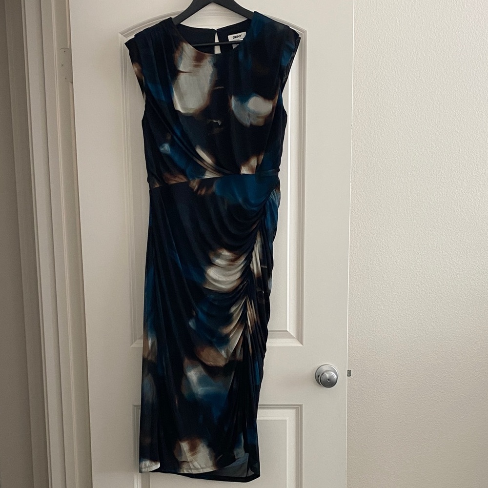 DKNY Blue and Brown Midi Dress